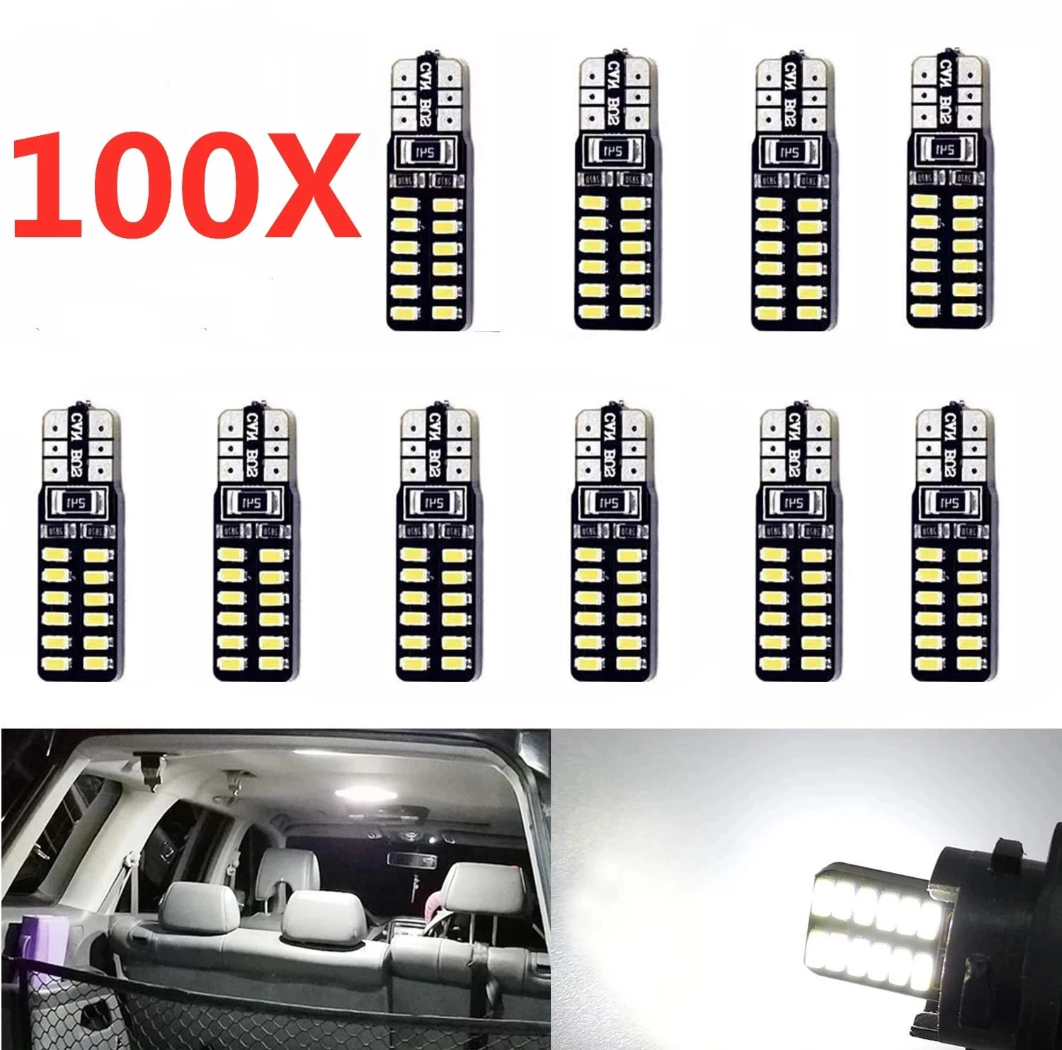 

100pcs Car T10 LED 194 168 W5W 3014 SMD 24 LED Auto Clearance Light Parking lamps Side Light Bulb DC12V