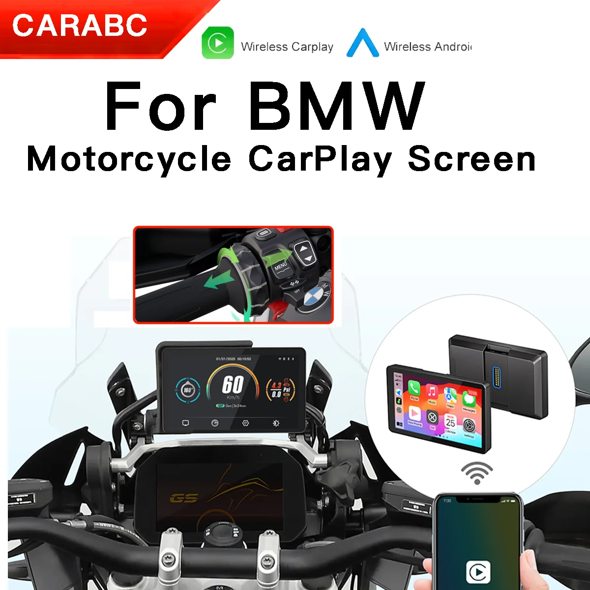 

CARABC Wireless CarPlay для BMW R1200GS R1250GS R1300GS мотоцикла Android Auto портативная цифровая приборная панель 6 "навигационный экран