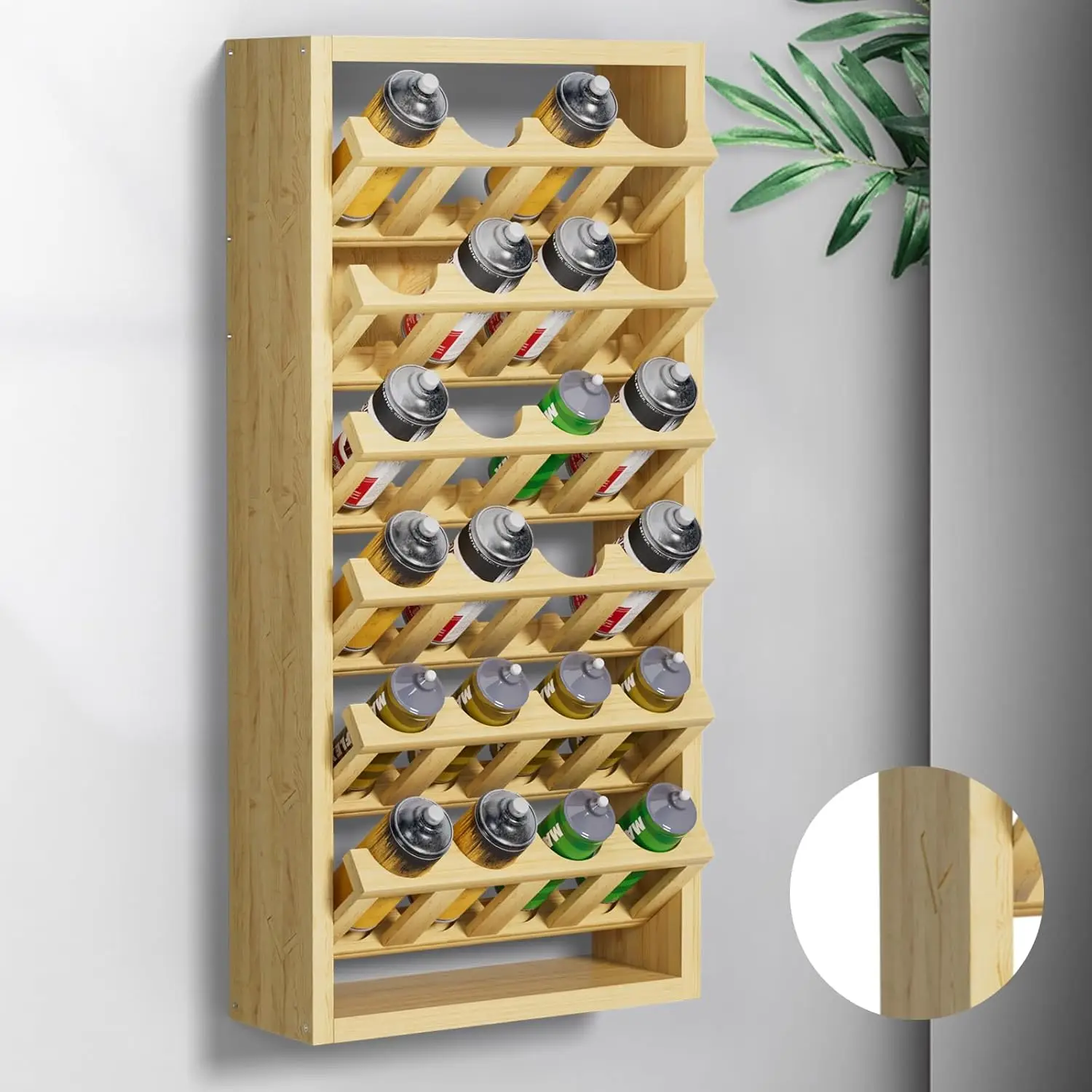 

6-Tier Wall Mount Aerosol Spray Paint Can Storage Rack, Wooden Organizer for Garage Home Craft Workspace