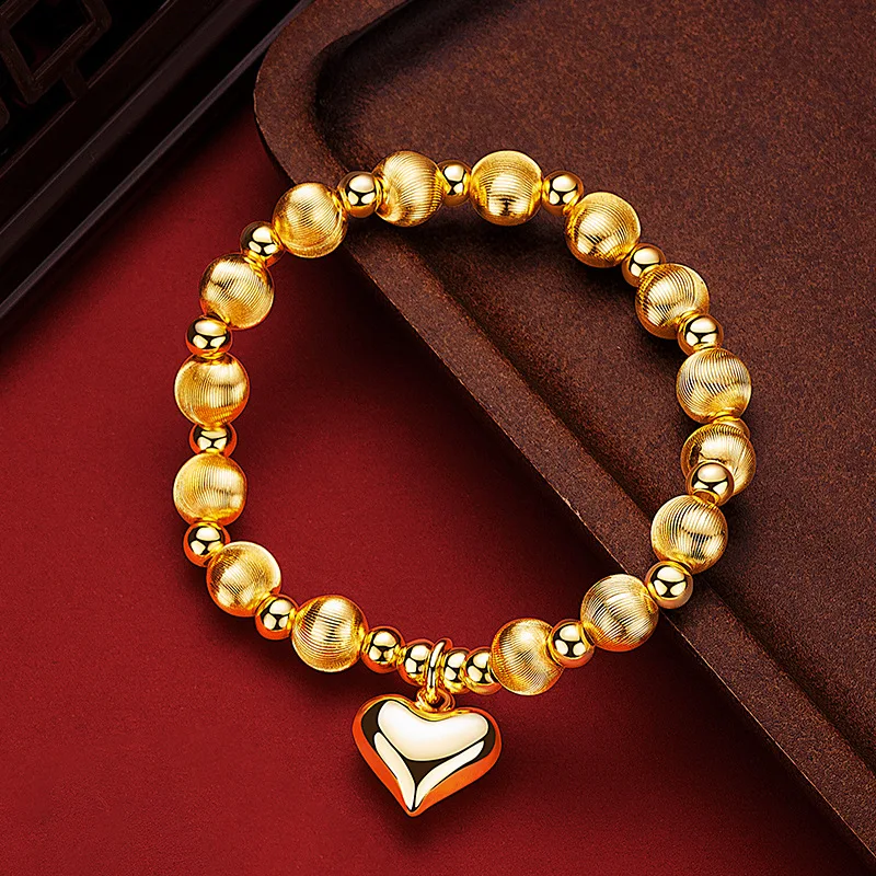 

9999 24K real gold Light luxury design touch brushed cat eye Bead bracelet Ladies smooth love cat eye bracelet