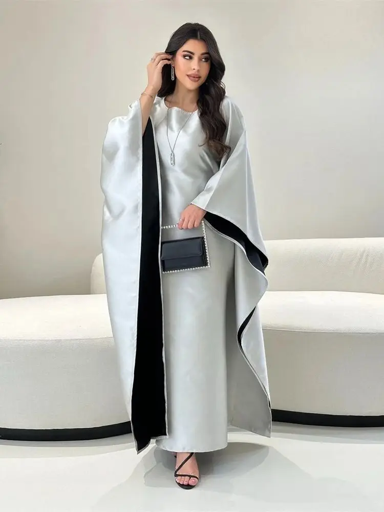 Eid Fashion Satin Abaya Dubai Luxury Muslim Modest Dress Islam Clothing Abayas For Women Kaftan Robe Femmes Musulmane Kebaya