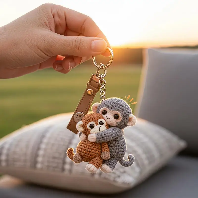 Handmade Crochet Monkey Keychain Soft Durable Animal Pendant Non-deformable Key Ring for Purse Decoration Gift