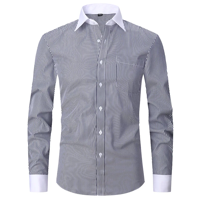 L108 camisa francesa masculina de manga larga a righe de color sólido