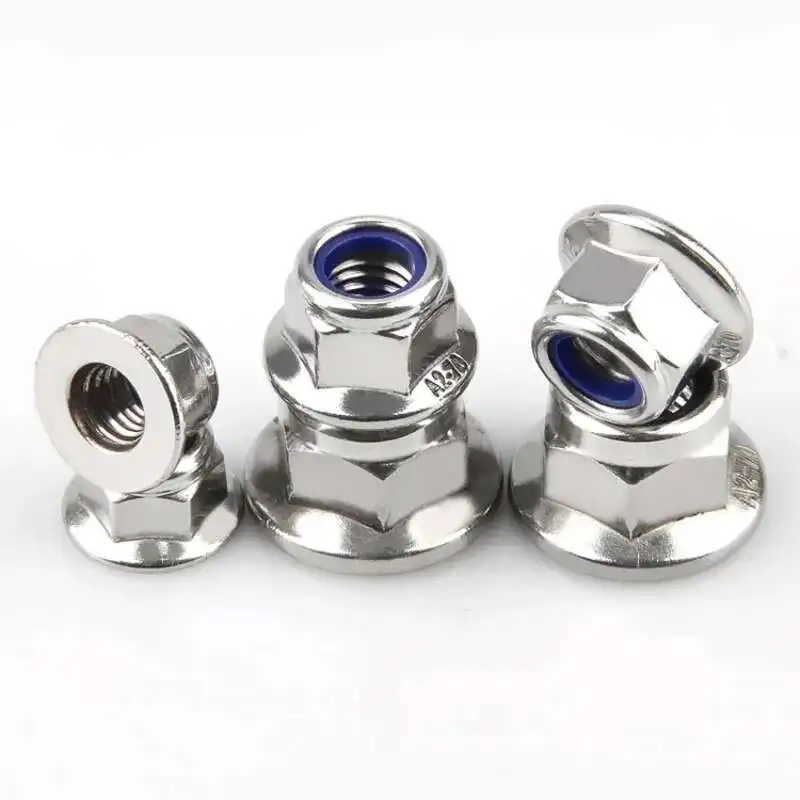 10PCS UNC UNF 1/4-20 1/4-28 304  Stainless Steel Hex Flange Nylon Insert Lock Nut Self-locking Nylock Locknut