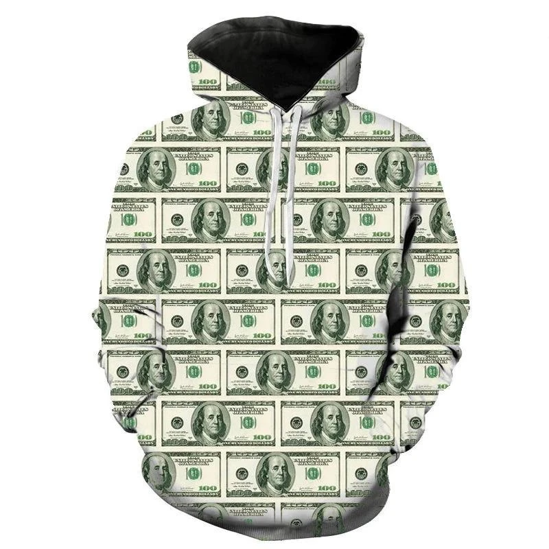 3D Printed USD Pattern Hoodie Unisex Cool Dollar Pullover Sweatshirt Hip Hop Become Rich Funny Street Autumn Personality Hoodies