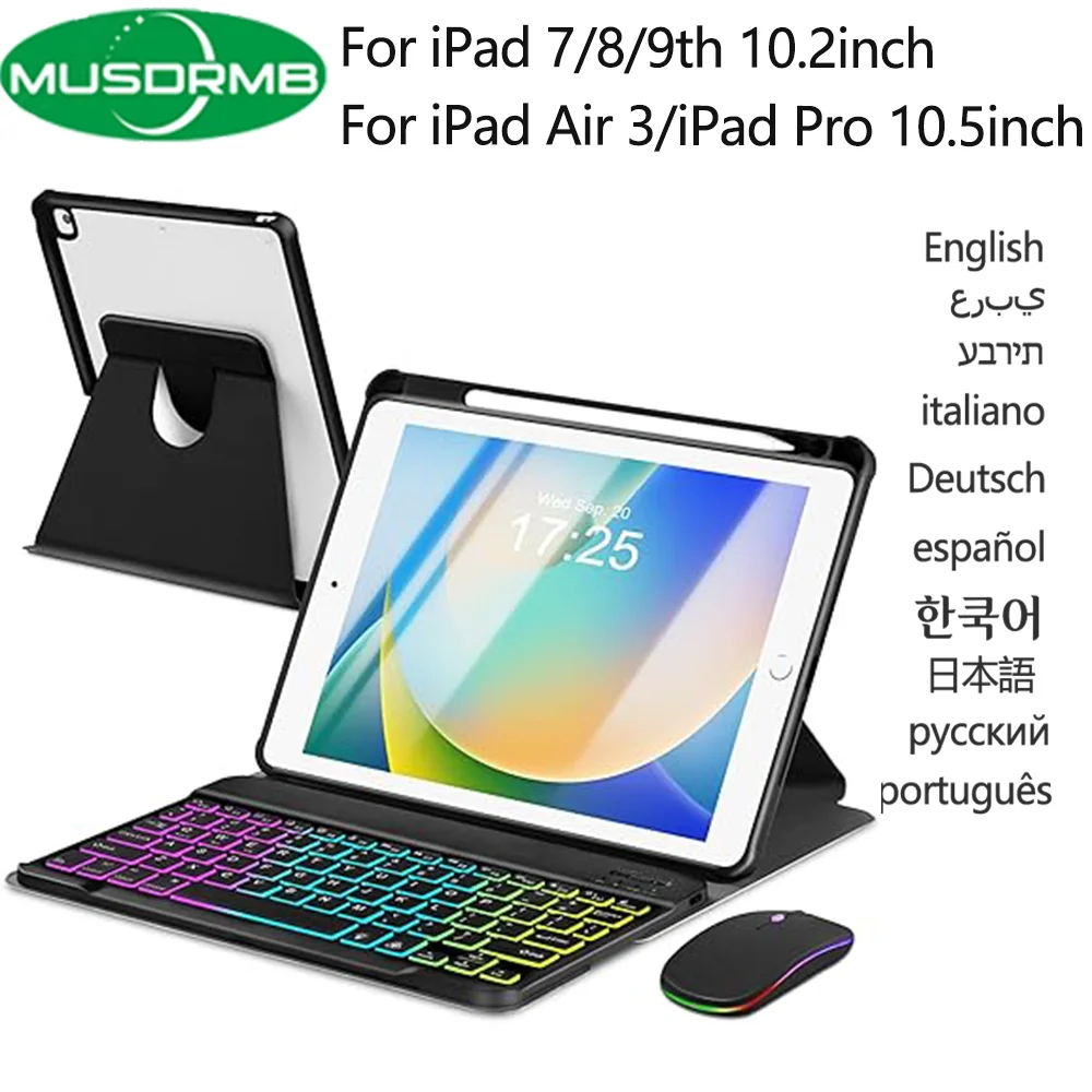 

Rotate Case Keyboard with Mouse for iPad 7th 8th 9th Generation 360 Degree Rotating Cover for iPad Air 3 Pro 10.5 Wireless