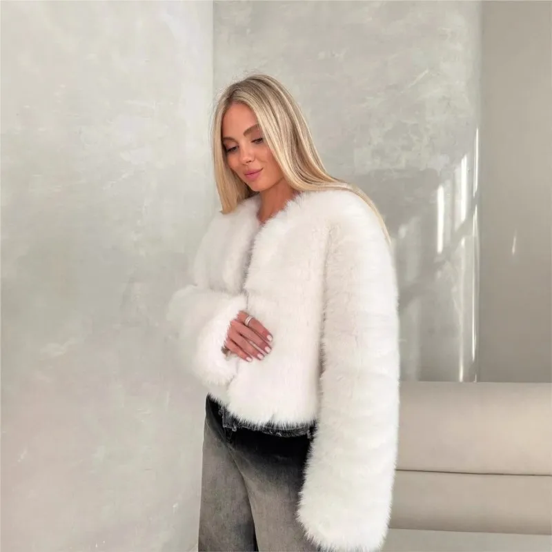 ملابس نسائية من الفرو المختلط سترة قطيفة معطف سميك ودافئ #4