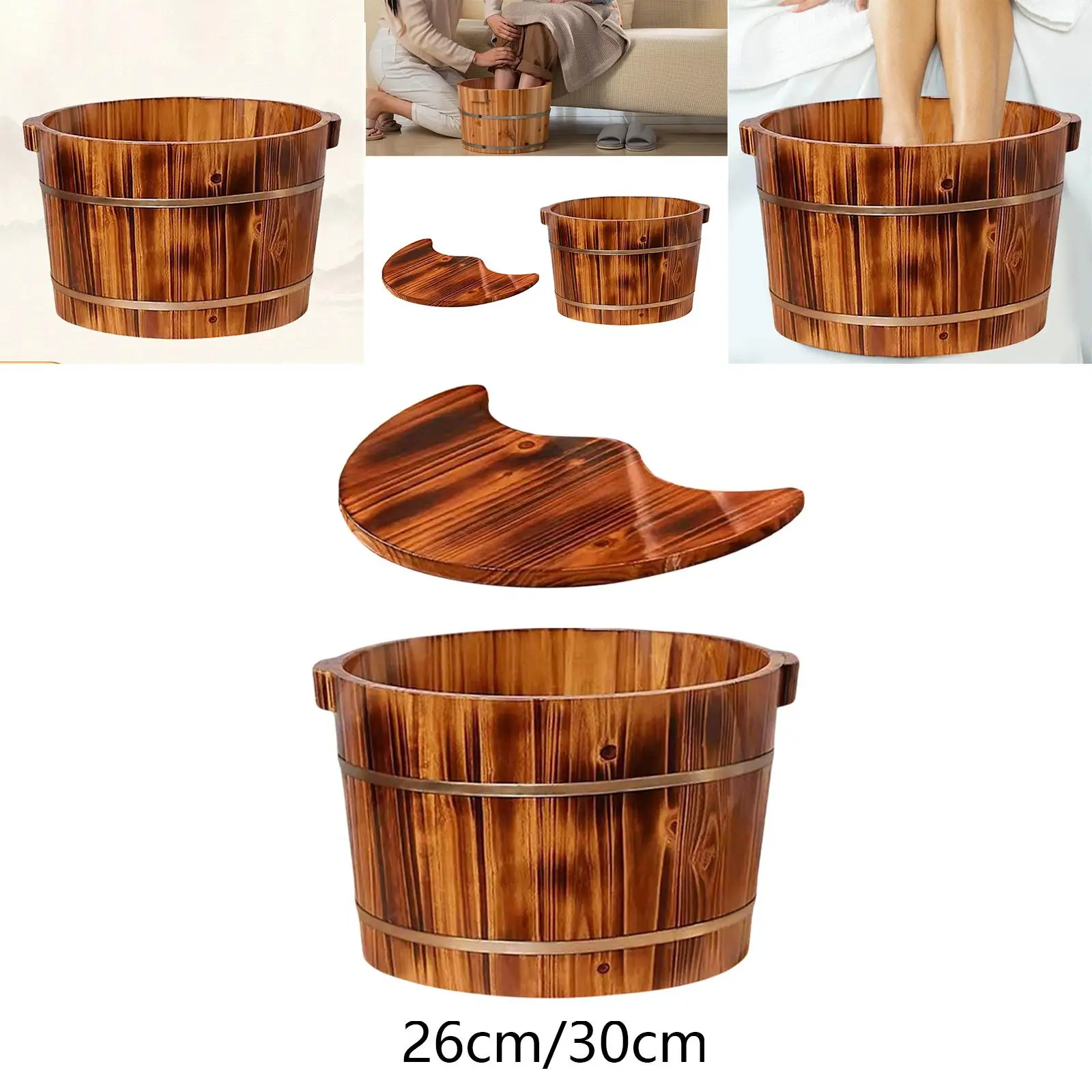 

Wood Footbath Basin Wooden Foot Bath with Lid Flat Bottom Foot Tub Wooden Foot