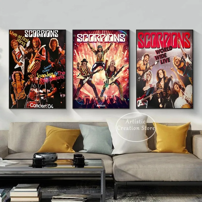 Scorpions Vintage Retro Rock Band Music Guitar Paper Poster Prints Canvas Painting Prints Wall Pictures Wall Art Bedroom Decor