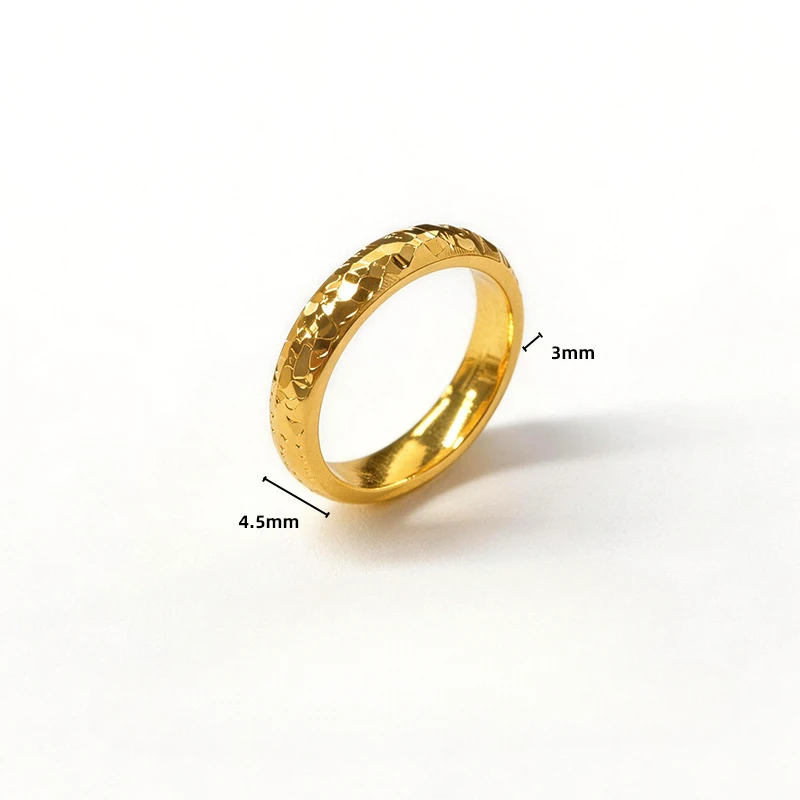 Luxury 100% Real 24K Gold Shiny Smooth Dome Ring, Solid Crushed Ice Plain Band, Gift For Girlfriend