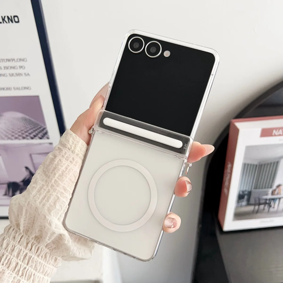 Matte Magnetische Hülle mit Transparentem Scharnierschutz für Samsung Galaxy Z Flip 8 7 FE 6 5 Z Flip8 Kabelloses Laden Stoßfeste Abdeckung