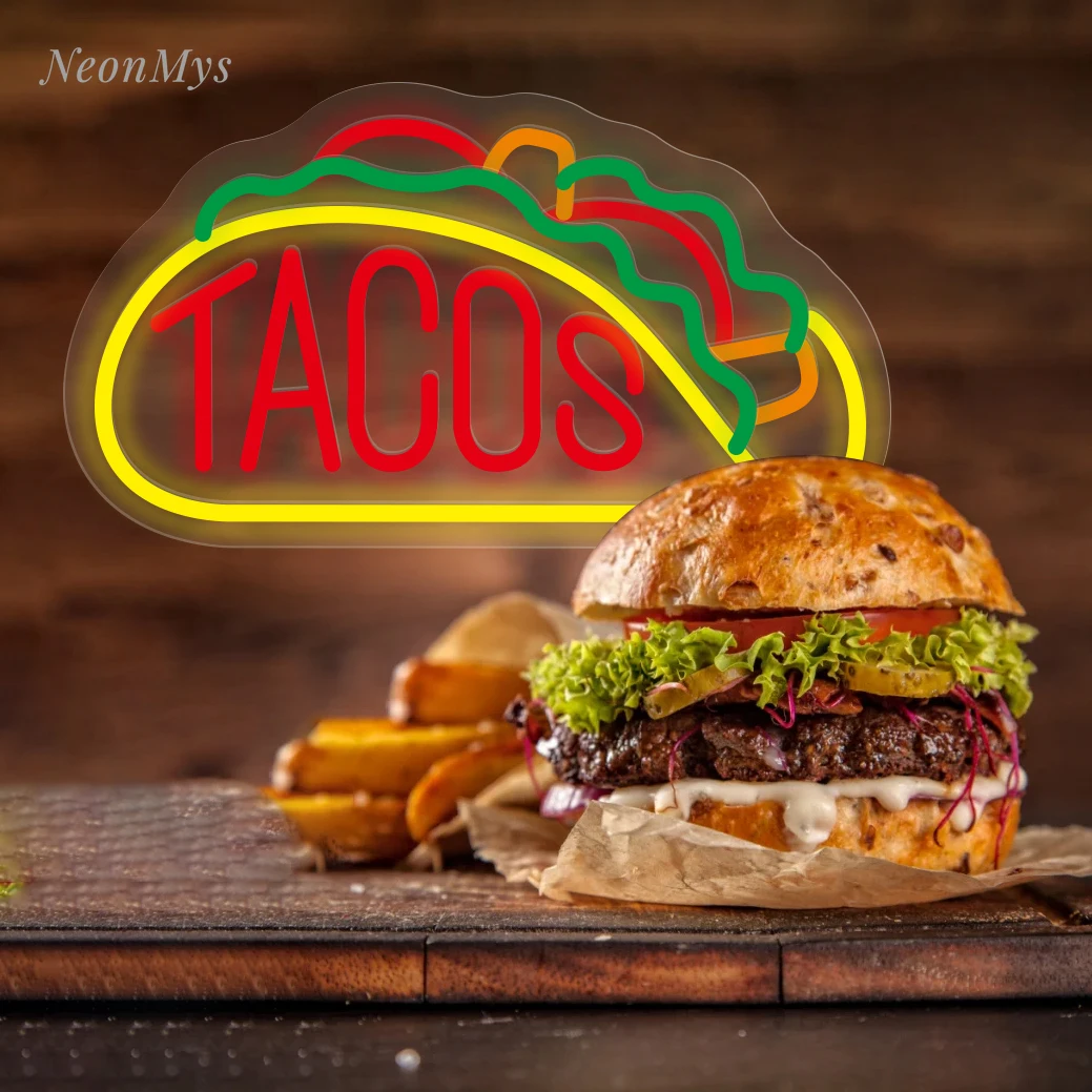 Неоновые вывески Tacos Mexican Tacos Stand Food Light для декора стен Вывеска Бар Паб Вечеринка Магазин Ресторан Декор Повесить светодиодный неоновый свет