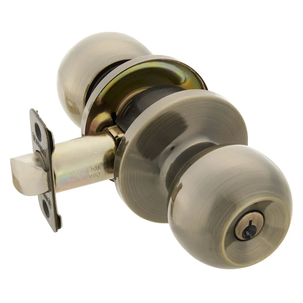 مقبض باب كروي كلاسيكي مدخل بمفتاح، قفل أمان عالي التحمل من النحاس العتيق، سهل التركيب، متوافق مع باب اليد اليمنى واليسرى