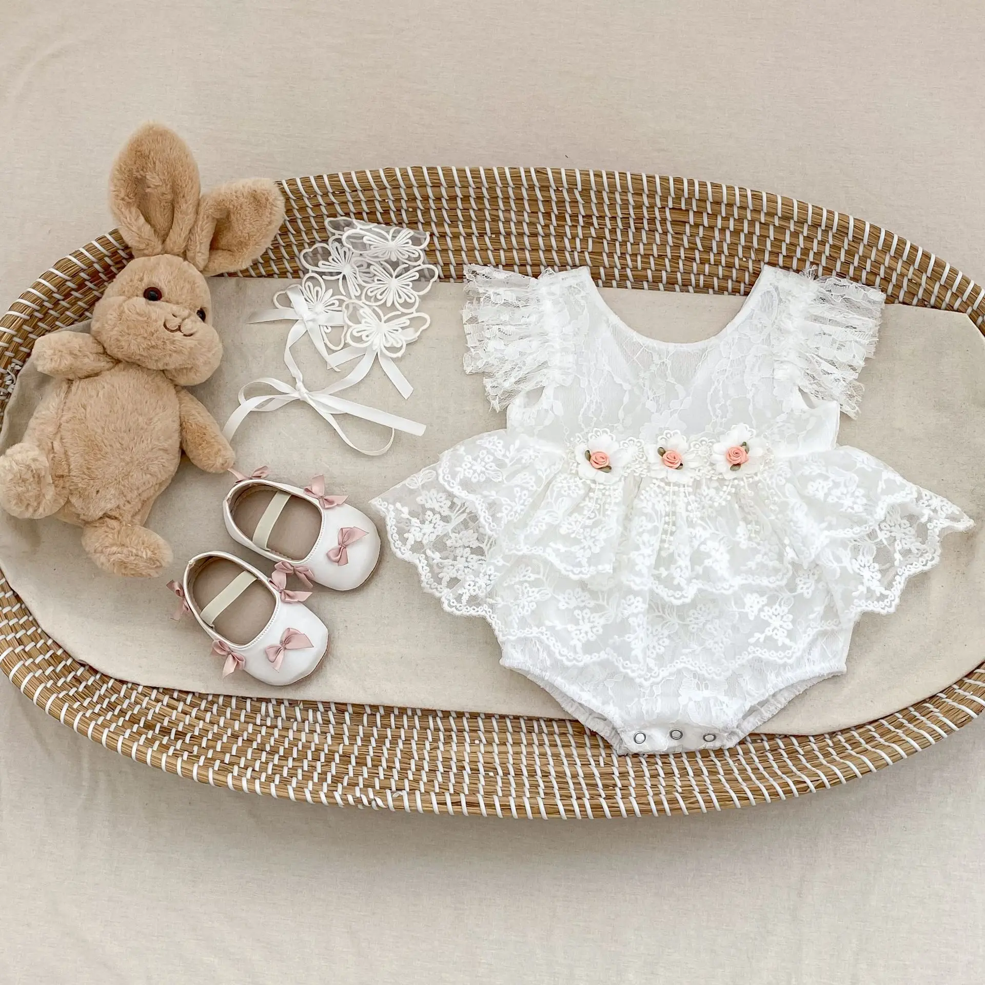 2025 Summer New Baby Girl Baby Princess Rompers Dress Cute Hundred Day Lace Dress Bag Fart Triangle Crawling
