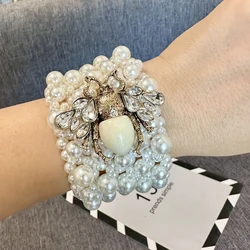 Luxury DIY Design Elastic Pearl Bee Bracelet for Women Party Gift