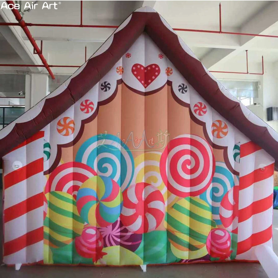 Inflatable Gingerbread Candy House Colorful Cute Inflated House Tent for Holiday/Candy Store Decoration