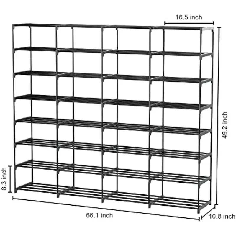 Shoe Rack Large Capacity 4 Rows 8 Tier 56-64 Pairs Shoes Boots Storage Metal Shoe Organizer Household Family Use