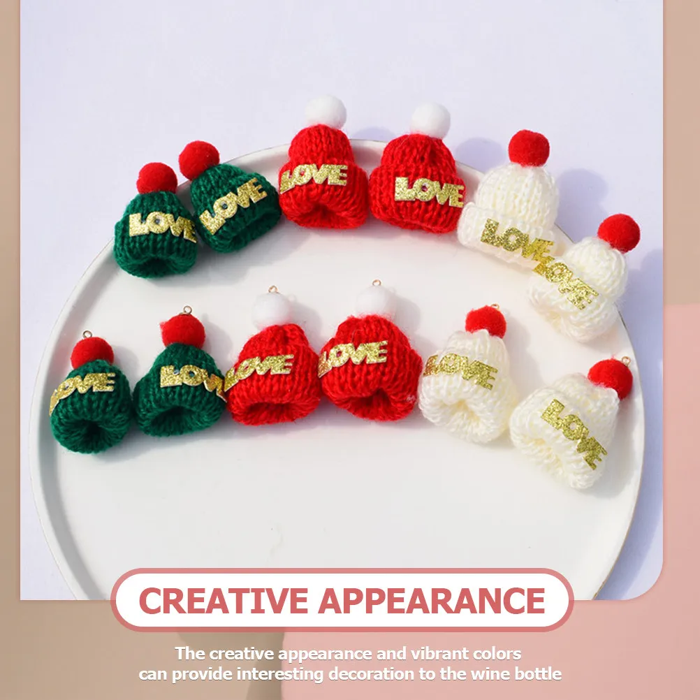 

36Pcs Christmas Mini Knitting Hats Soft Woolen Yarn Tiny Hats for Wine Bottle Decoration DIY Craft Accessories Christmas Tree