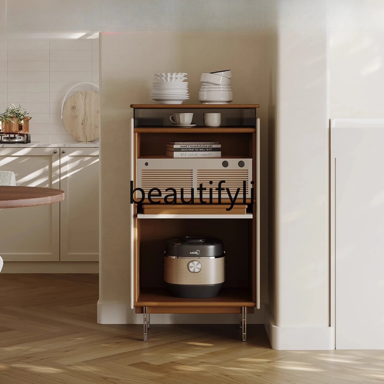 

Medieval French side cabinet Cherry solid wood storage locker Living room integrated storage snack cabinet against the wall