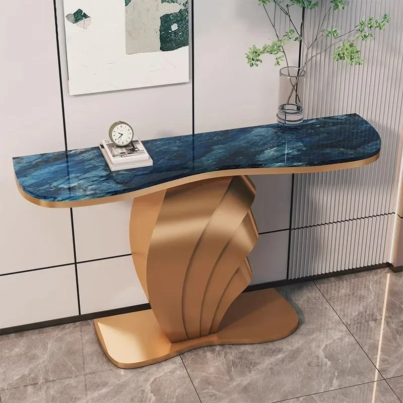 slab entrance table Italian light luxury ultra-narrow entrance end view table stainless steel entrance cabinet against the wall