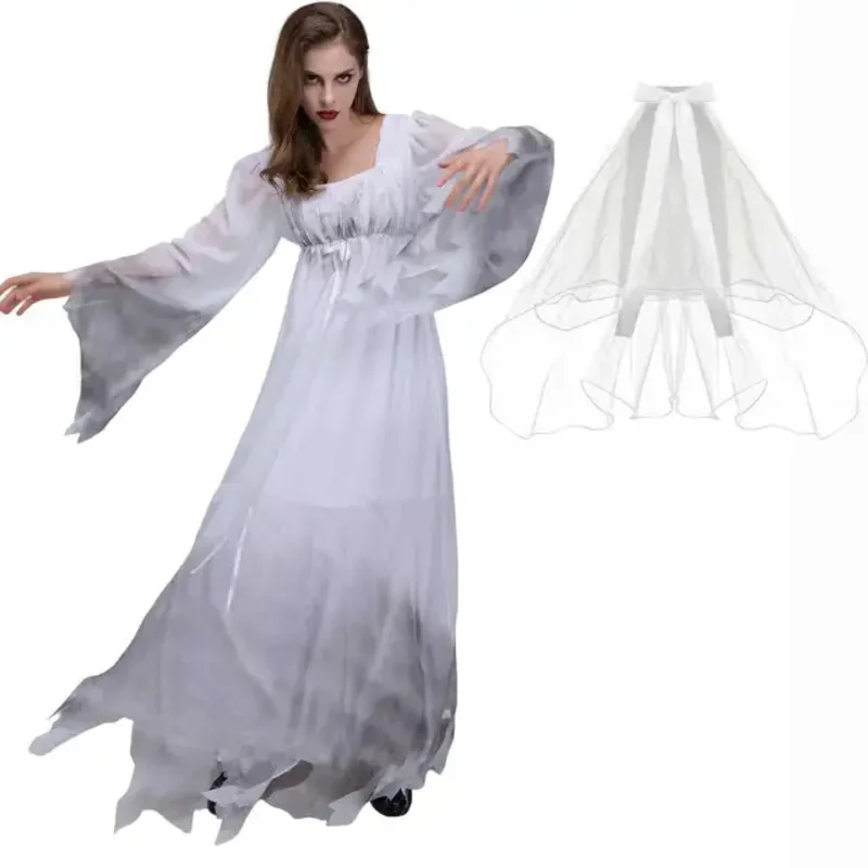 Bear's Den Ghost Bride Kostuum Vrouwen Uitlopende Mouw Lange Gothic Victoriaanse Jurken Halloween Cosplay Jurk Nieuw 2025