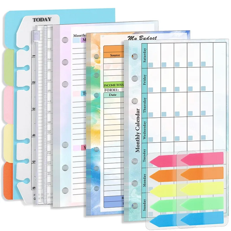 A6 6 Hole Loose Leaf Refill Paper Budget Weekly Monthly Planner Inserts Notebook Replacement Core Back to School Office Supplies