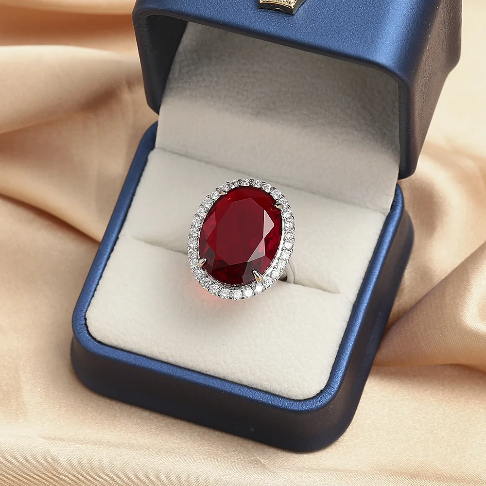 925 Sterling Silver Simple and Fashionable Red Zircon Ring Birthday Wedding Anniversary Party Gift