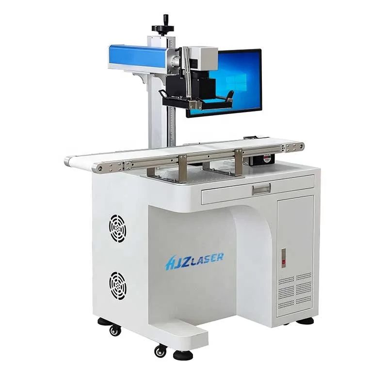 Fiber Laser Flying Marking Machine 20W 30W with EZCAD CCD Camera Belt Conveyor and Computer