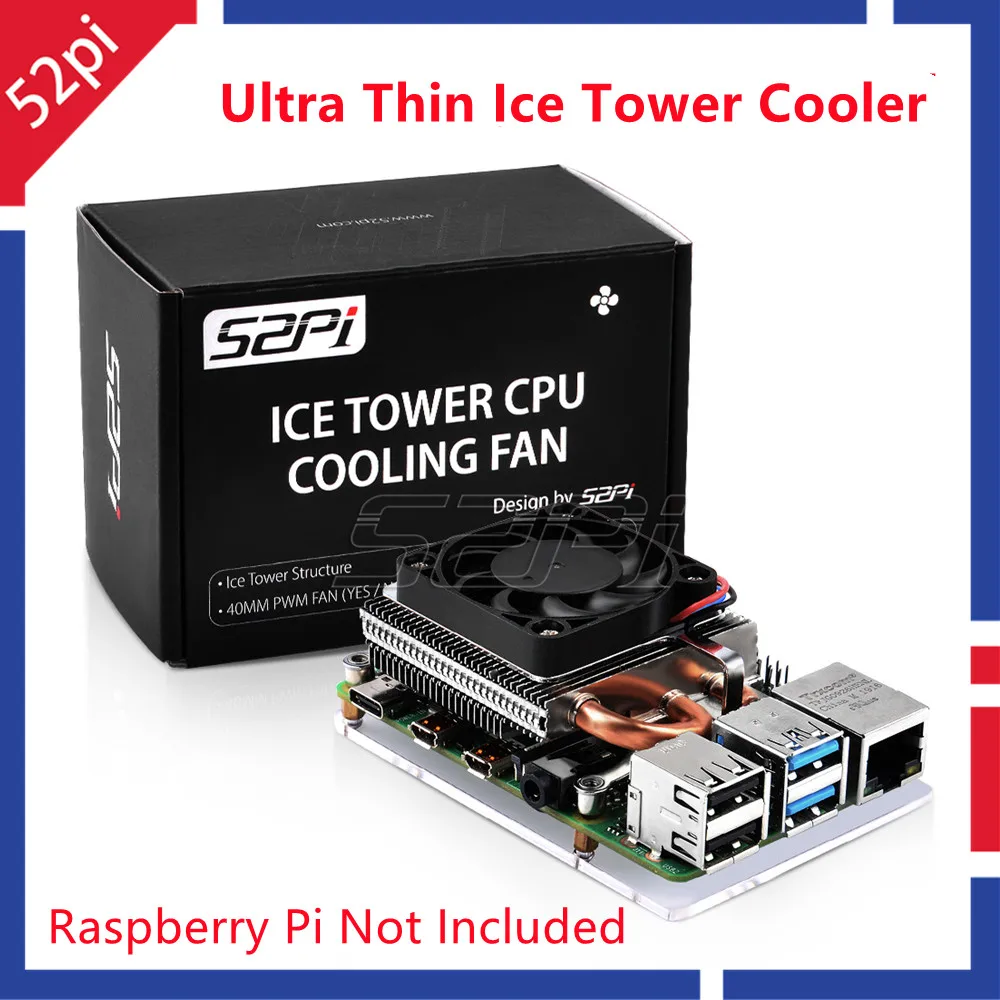 52Pi New Ultra Thin Ice Tower Cooler CPU Cooling Fan Radiator Heatsink for Raspberry Pi 4 Model B