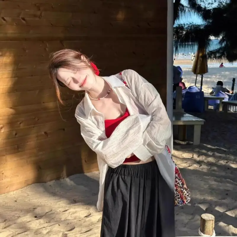 Korean White Sun Protection Clothing for Summer New Women's Thin and Loose Fitting Style Tops Student Jacket and Comfortable