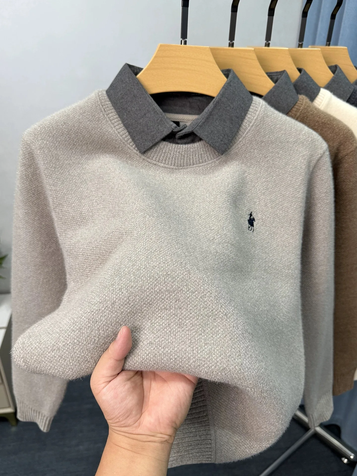 Suéter de cuello de camisa de moda de alta calidad marca de diseñador de alta gama exquisito bordado de pony Paul suéter de punto engrosado y cálido para hombres