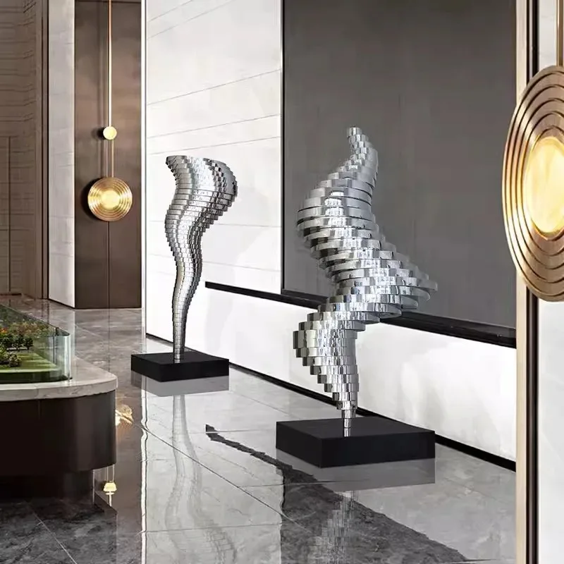 *&Abstract Floor Decoration Outdoor Hotel Sales Office Landscape Decoration Stainless Steel Tornado Art Sculpture