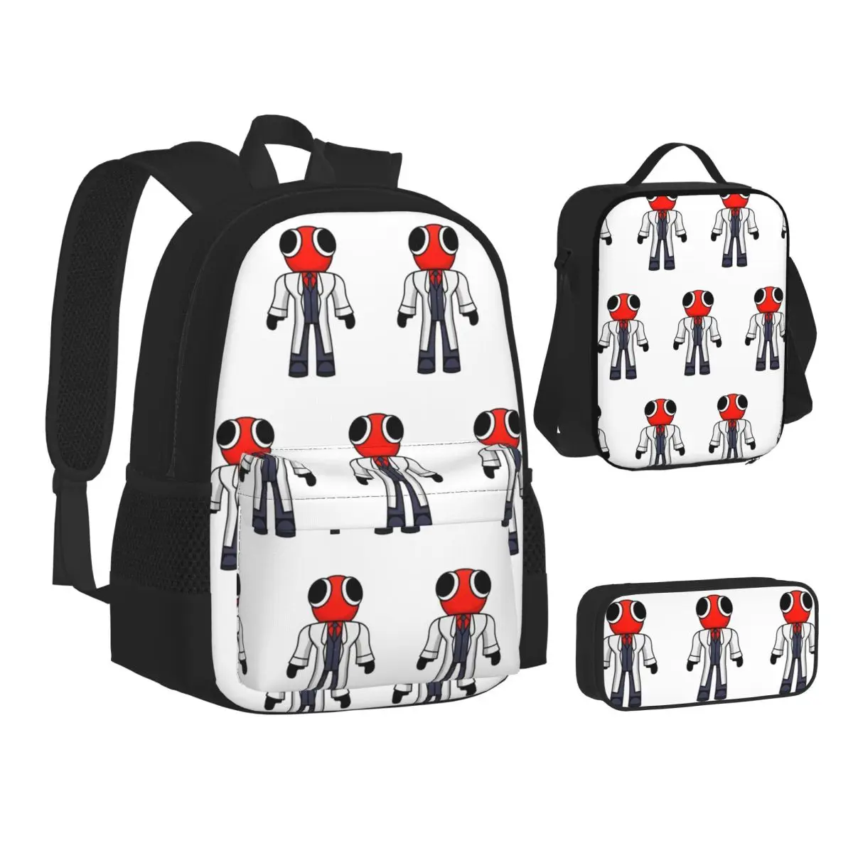 Red Scientist Rainbow Friend Backpacks Boys Girls Bookbag School Bags Kids Rucksack Lunch Bag Pen Bag Three-Piece Set