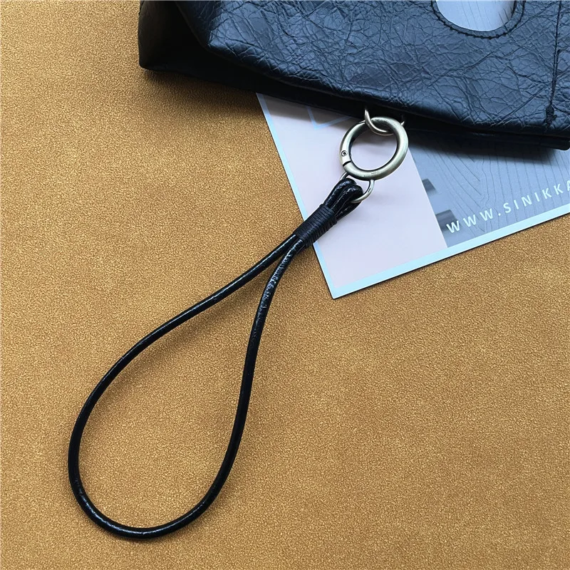 Keychain Lanyard Genuine Leather Cord for Keys Strap Bronze Color Rope Key Chain Metal Keyring Accessories Premium Wrist Strap