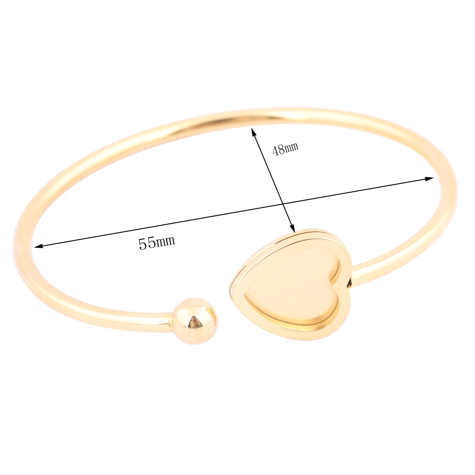 2pcs Fit 12mm Heart Cabochon Bangle Bezel Setting Trays Stainless Steel Gold Plated Bendable Cuff Bracelet Base Blanks Diy