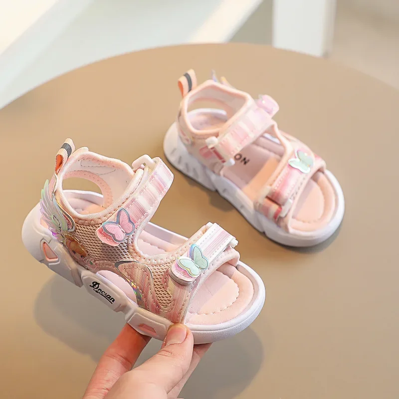 

Princess Pink Sandals for Girls Summer Butterfly Sandals New Non-Slip Children Beach Sandlas