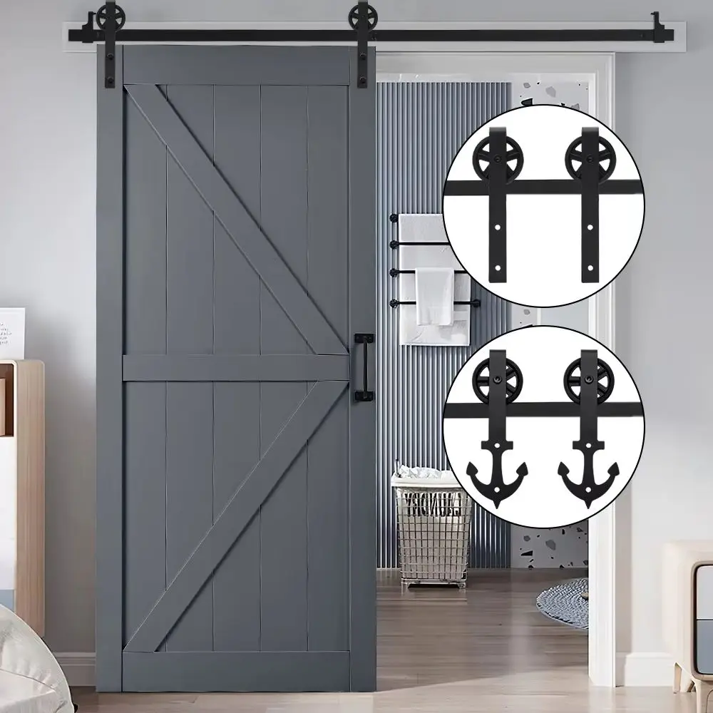 Rustic Barn Door Hardware Kit with Wheel Rollers 6ft