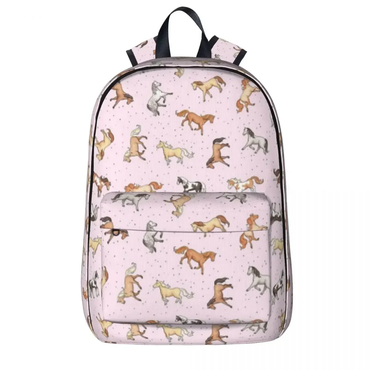 Scattered Horses Spotty On Cherry Blossom Pink Pattern Backpacks Student Book bag Shoulder Bag Laptop Rucksack Travel Rucksack