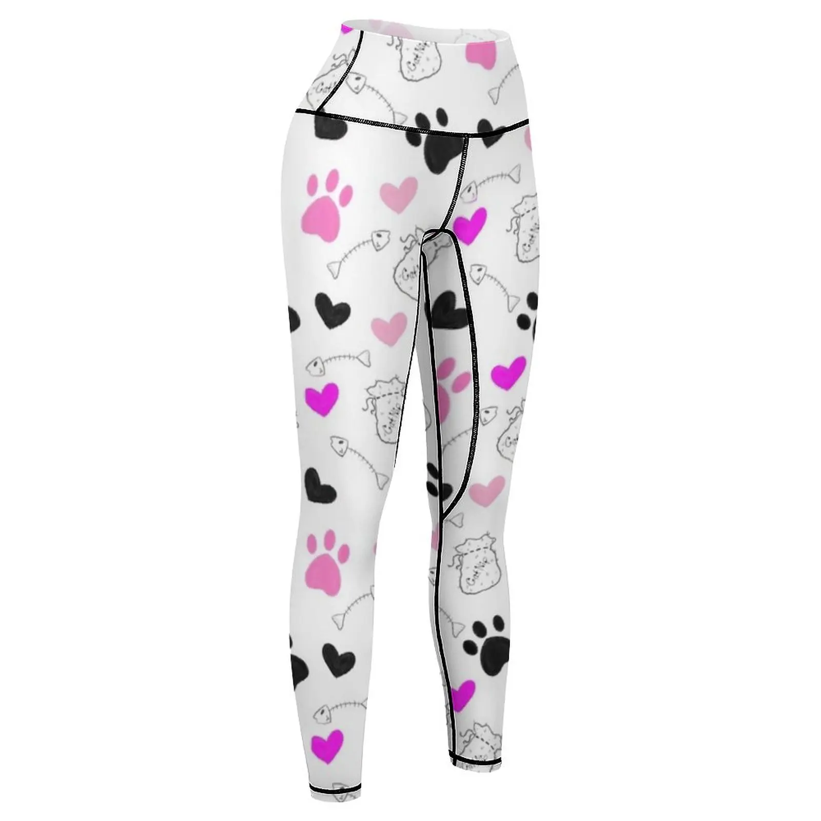 Leggings con diseño de gato rosa y blanco para mujer, ropa deportiva para gimnasio, Leggings para mujer