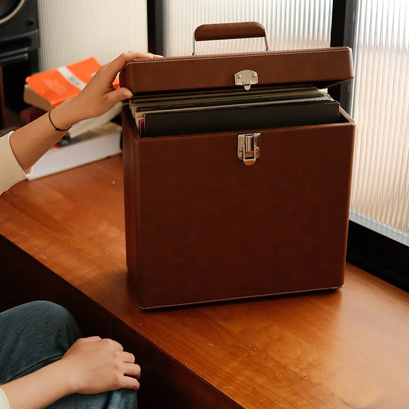

Retro Vinyl Record Storage Box Dustproof Protective Case Portable Handheld Bag Vintage LP Album Holder for Music Collection