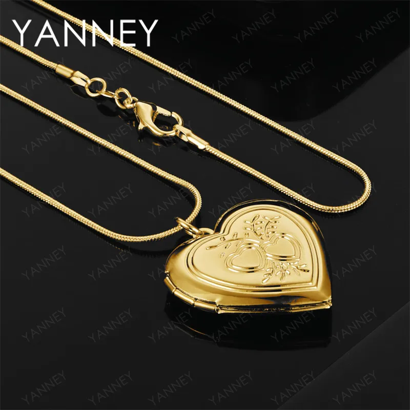 

925 Sterling Silver 18K Gold 16-30 Inch Exquisite Heart Pattern Pendant Necklace for Women, Charming Wedding Jewelry Gift