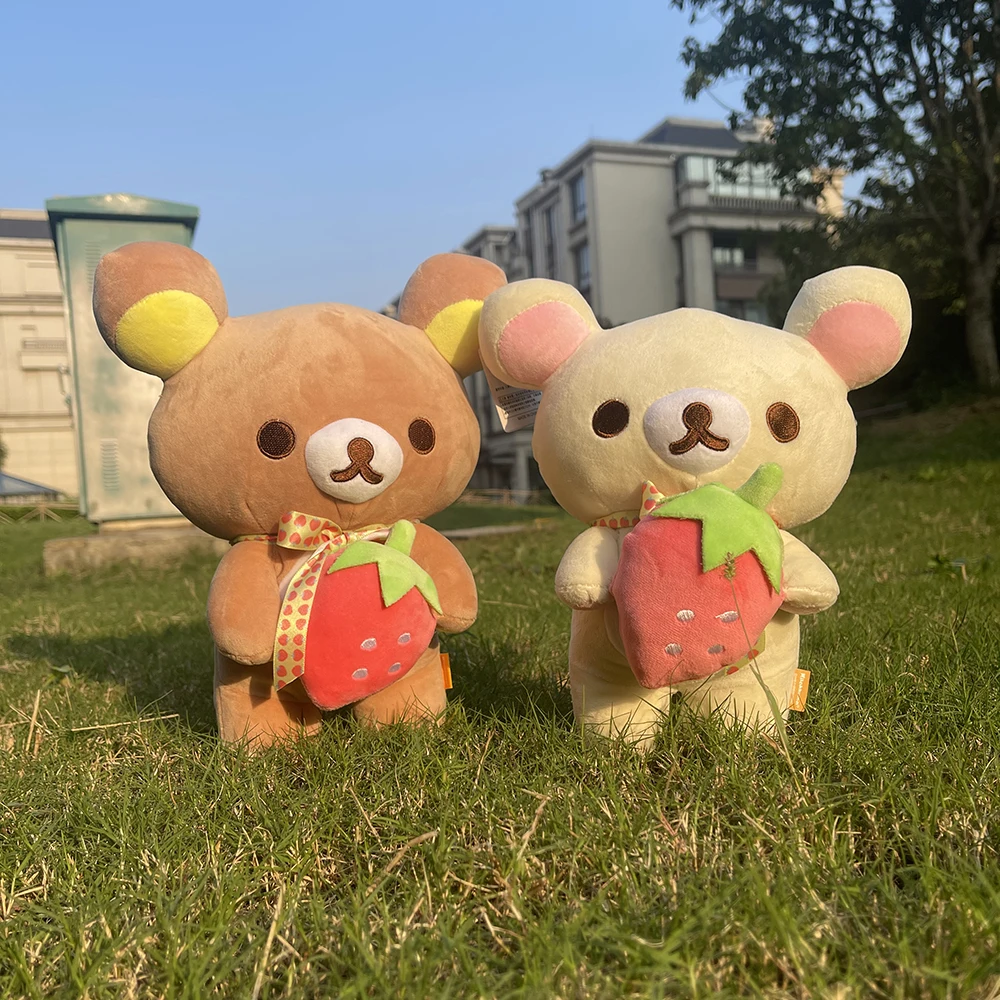 New Strawberry Rilakkuma Plush Doll Kawaii Anime Brown Bear Pelcuhe Stuffed Cute Couple Toy Girl Like Gifts