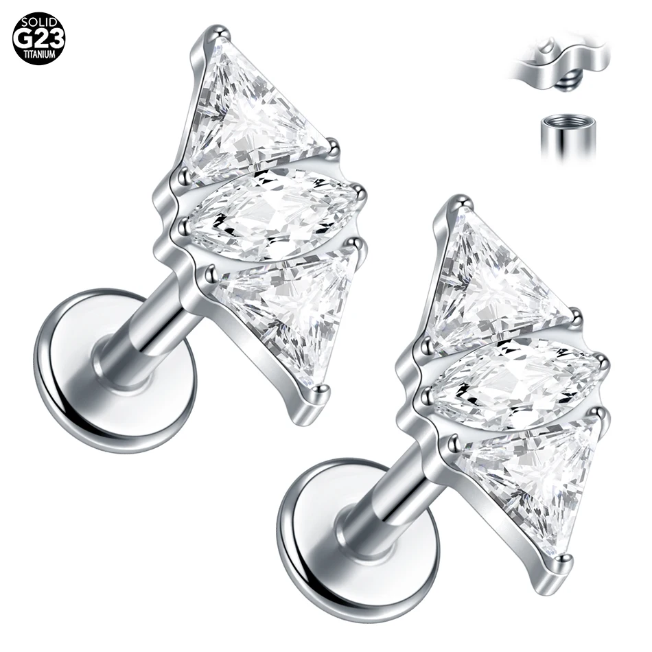 1/5PCS Marquise CZ Leaf Tragus Piercing Earring Flat 16G Cross Cartilage Piercing Stud Helix Jewelry Conch Rook Lobe Earrings