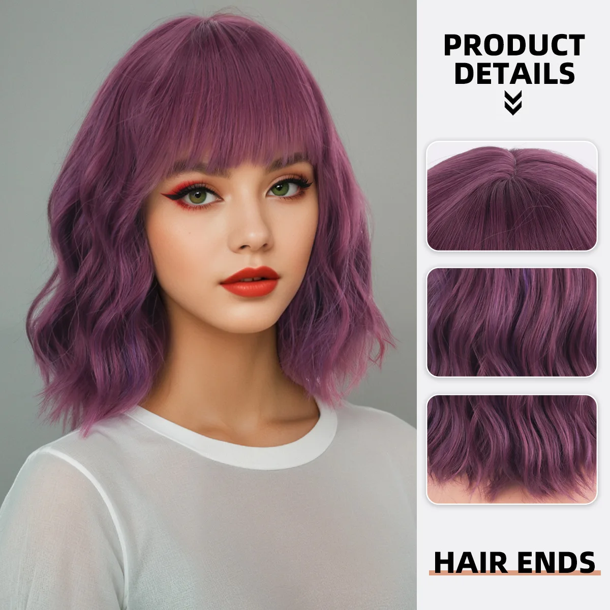 European and American holiday cosplay wig with water ripple short curly hair wigs wig full head cover-Synthetic fiber wig