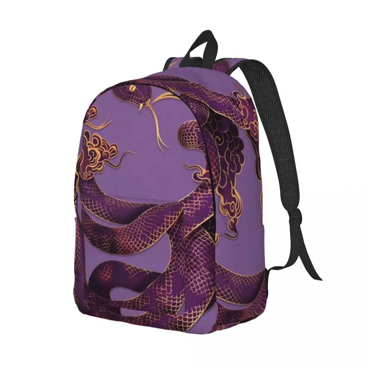 Lavender Aesthetic Backpack Center Snake Clouds Modern Graphic Solid Purple Gold Soft Color Bookbag for Girls Teens College Gift