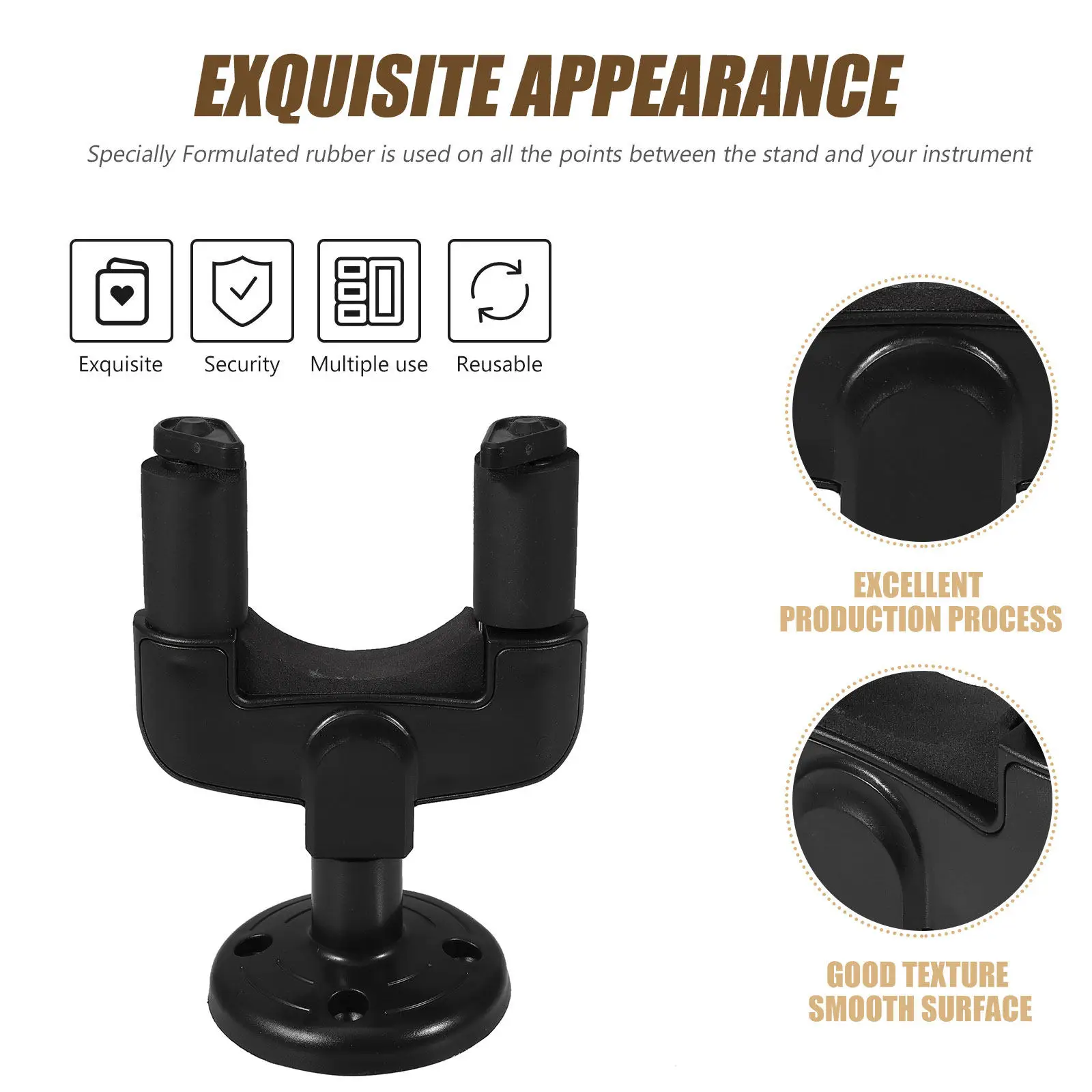6Pcs Wall Mount Guitar Hangers Detachable Base Black Secure Grip Guitar Hook Rack Wall Stand Scratch Proof Hold