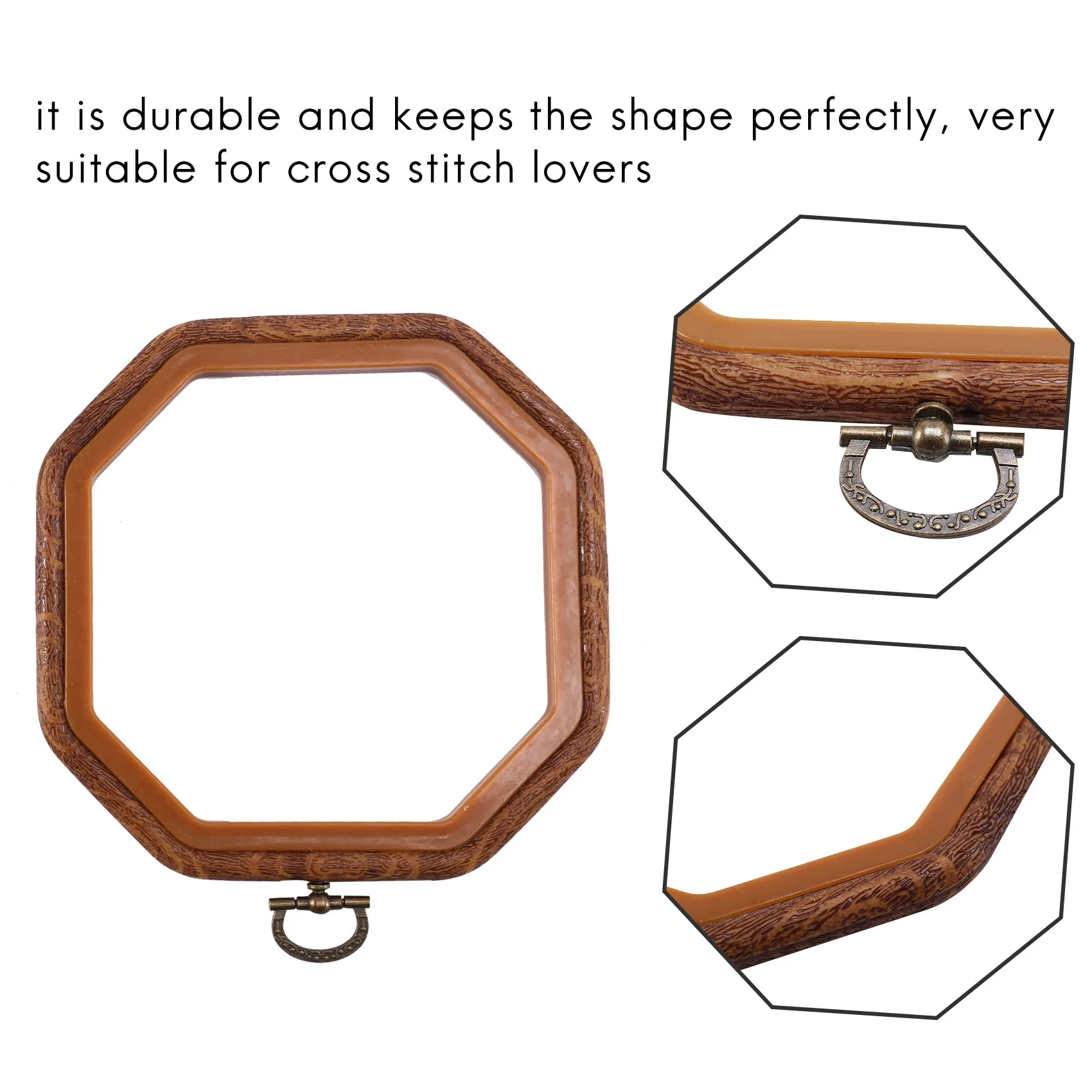 4PCS Octagon Embroidery Hoops Imitated Wood Cross Stitch Hoop Set Display Frame for Art Craft Handy Sewing and Hanging