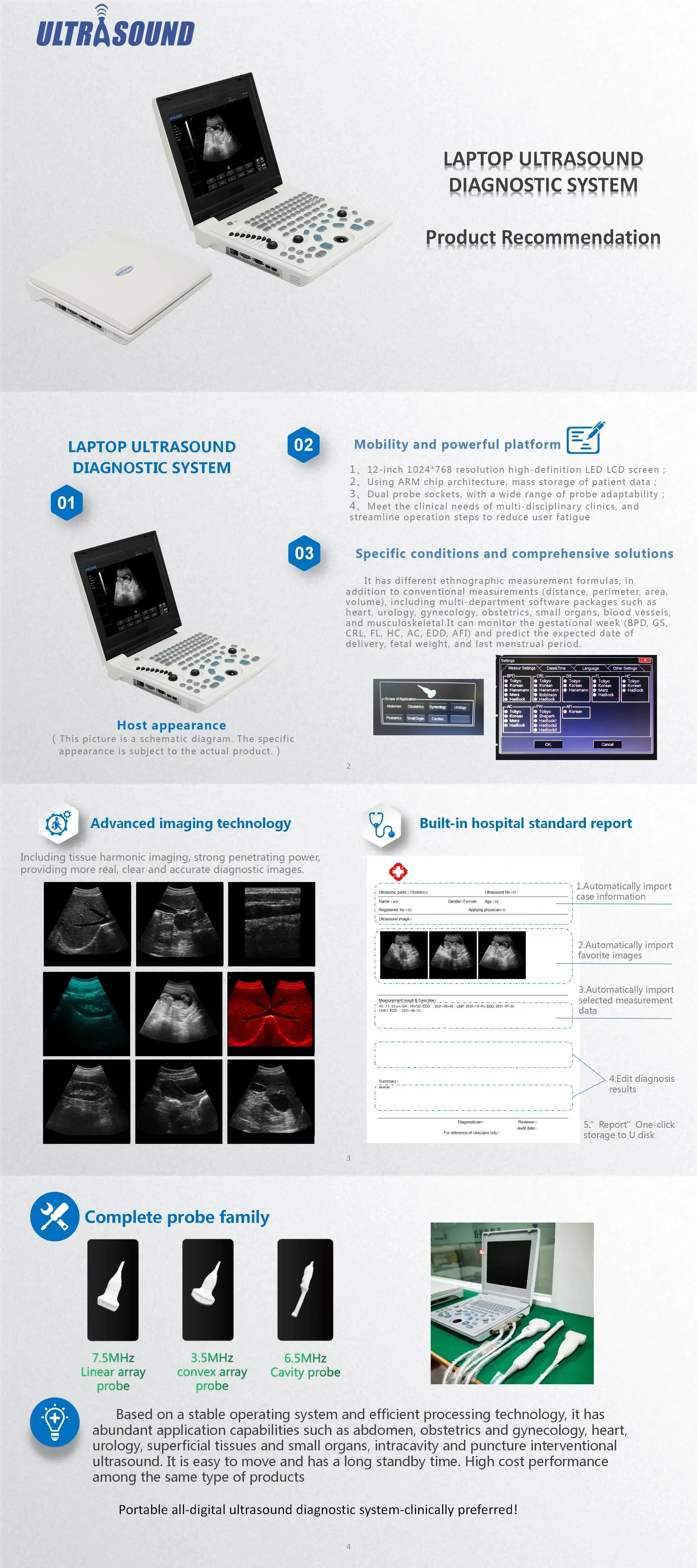 12 Inch LED Laptop Portable Notebook USG Ultrasound Scanner Machine