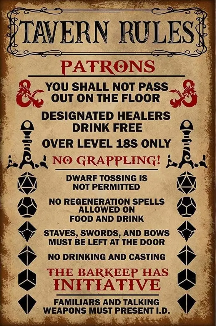 Tin Sign Tavern Rules Patrons Fun Novelty Metal signage Vintage Wall decor for Home Door Garden Bar Restaurant Cafe