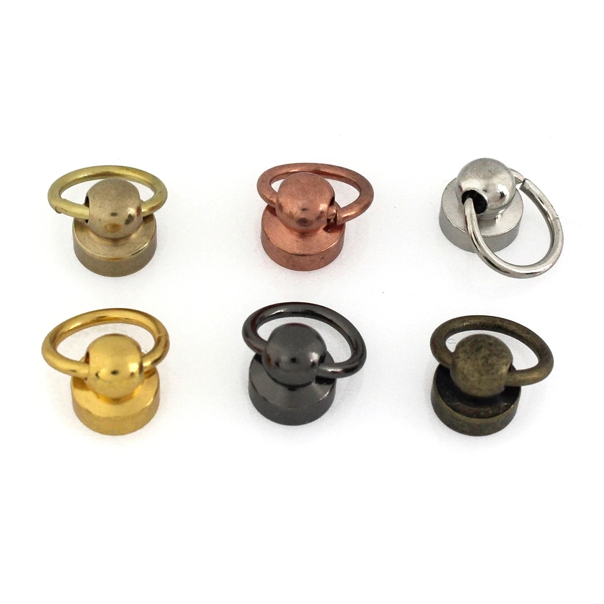 10pcs Brass Ball post with O ring screwback studs rivets Head button stud post & O ring Garment Leather Craft Belt Wallet Decor